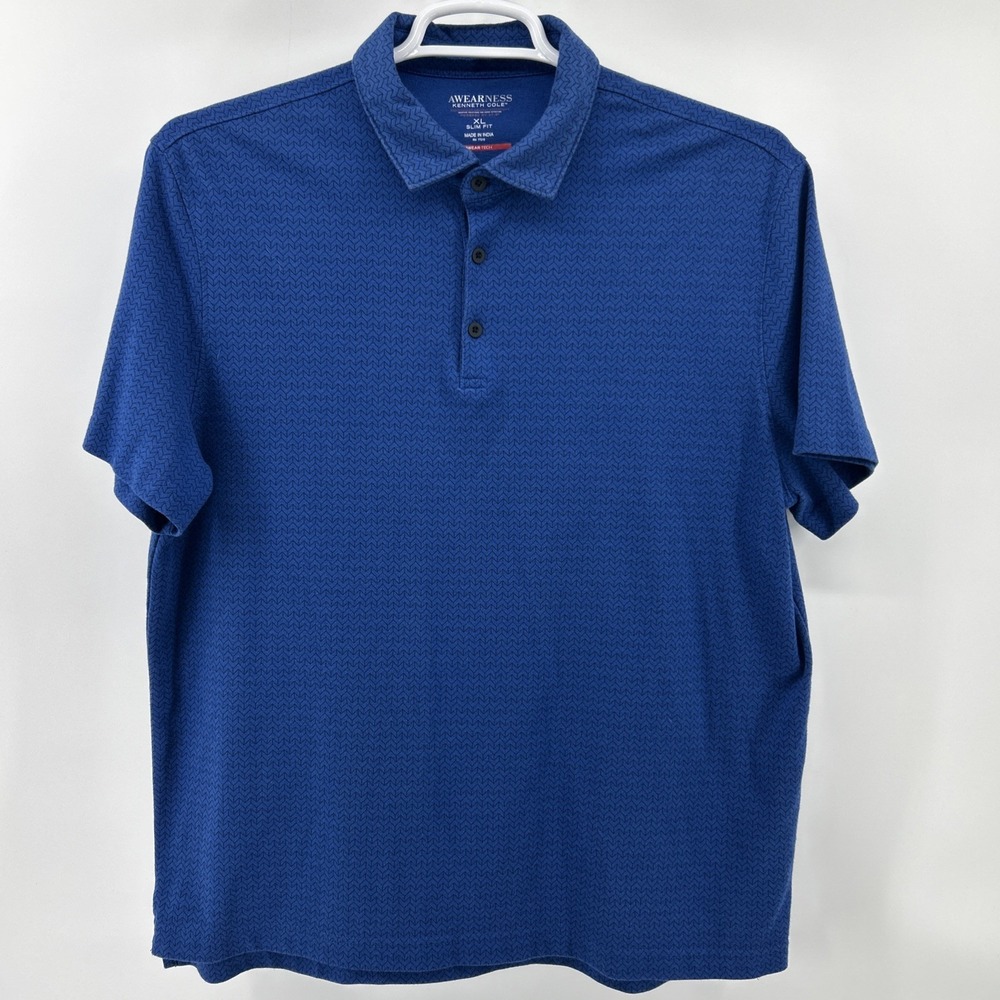 Kenneth Cole Polo Shirt Men's XL Blue Awearness Casual Polyester Golf Leisure